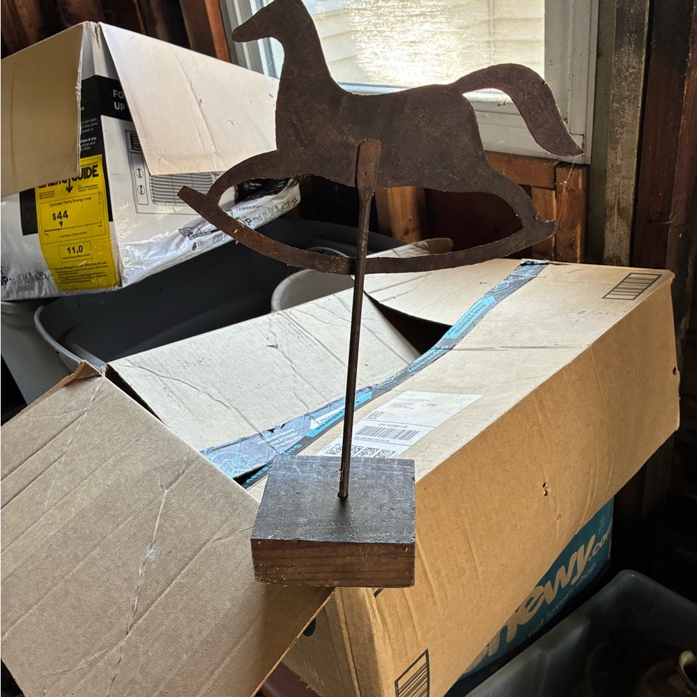 Rustic Brown Rocking Horse Sculpture